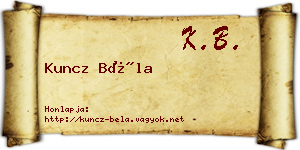 Kuncz Béla névjegykártya